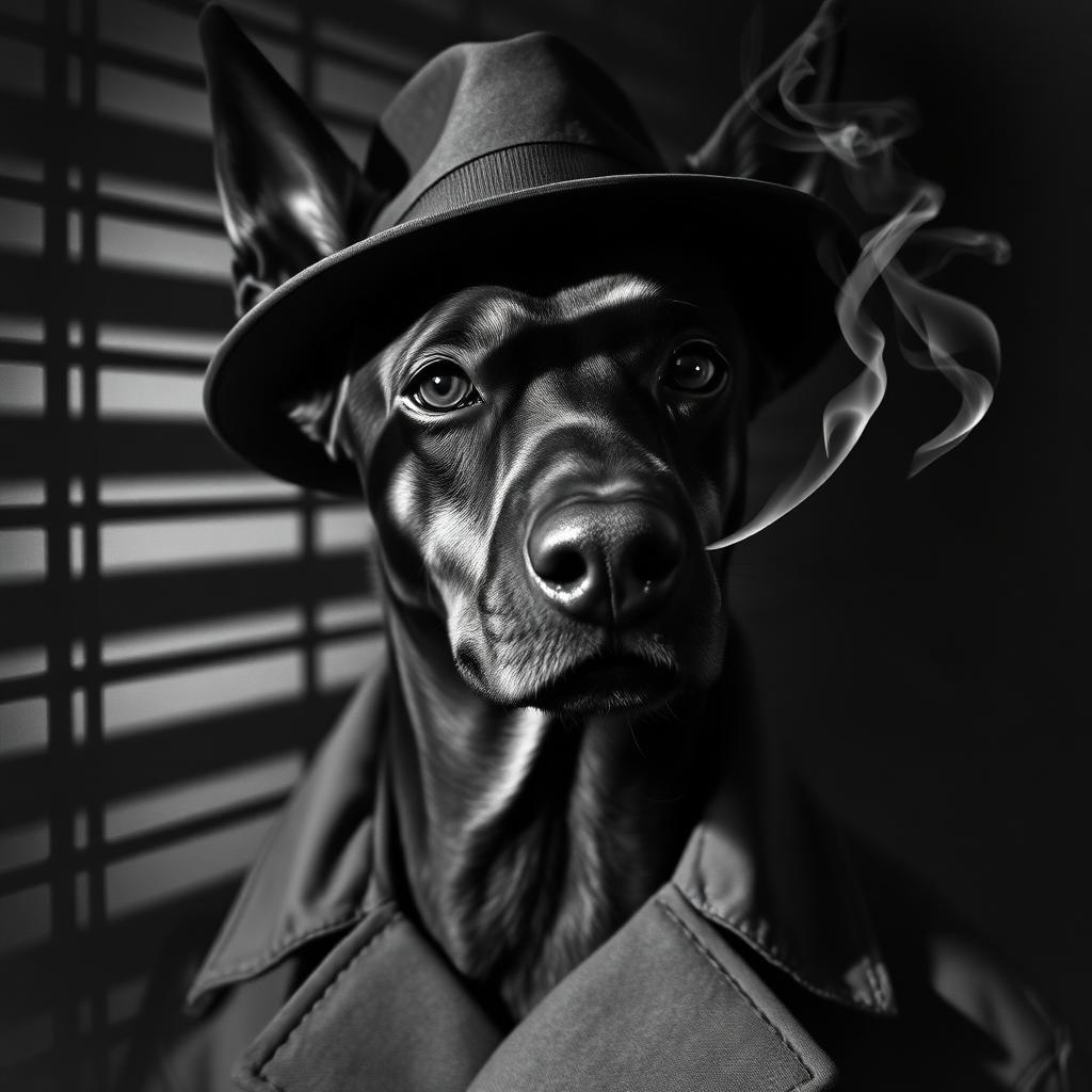 Pet portrait in Film Noir Detective theme