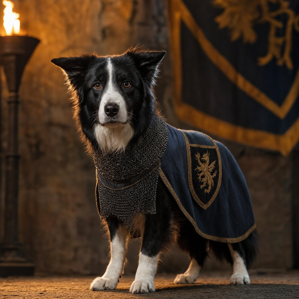 Pet portrait in Medieval Knight theme