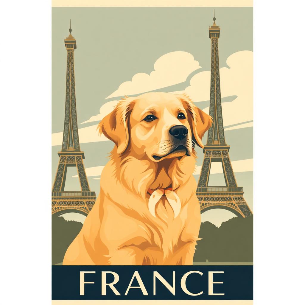 Pet portrait in Vintage Travel Poster theme