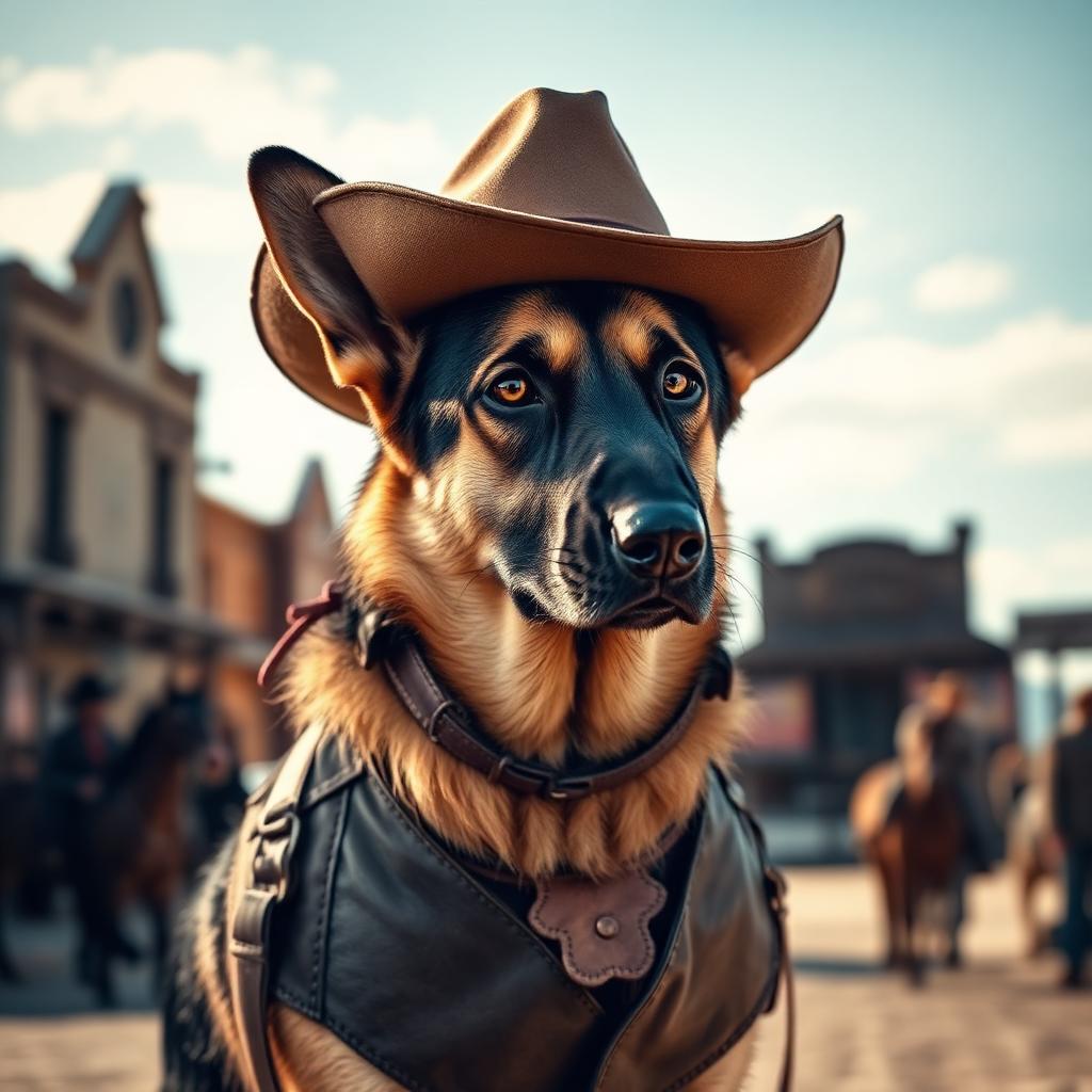 Pet portrait in Western Movie Star theme